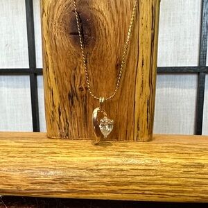 Merlite Vintage  Gold Tone Necklace with Teardrop Crystal Pendant